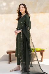 LAZULI - 3PC LAWN EMBROIDERED SHIRT WITH CHIFFON EMBROIDERED DUPATTA AND TROUSER - HZG2106